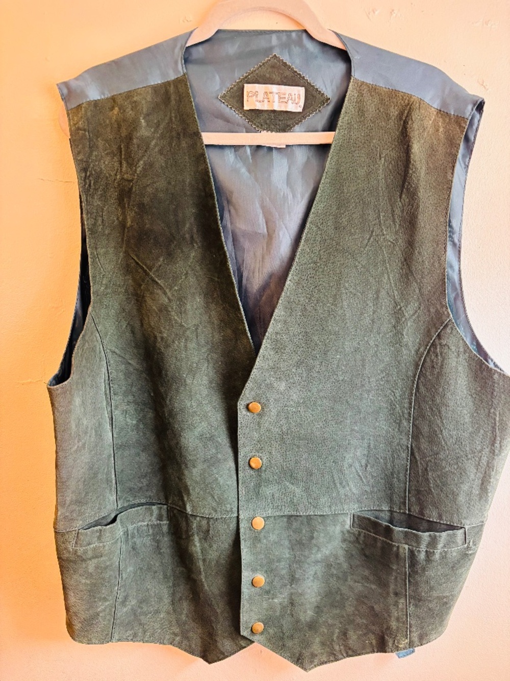 Vintage 90s Forest Green Western Plateau Suede Vest Men's Size XXL